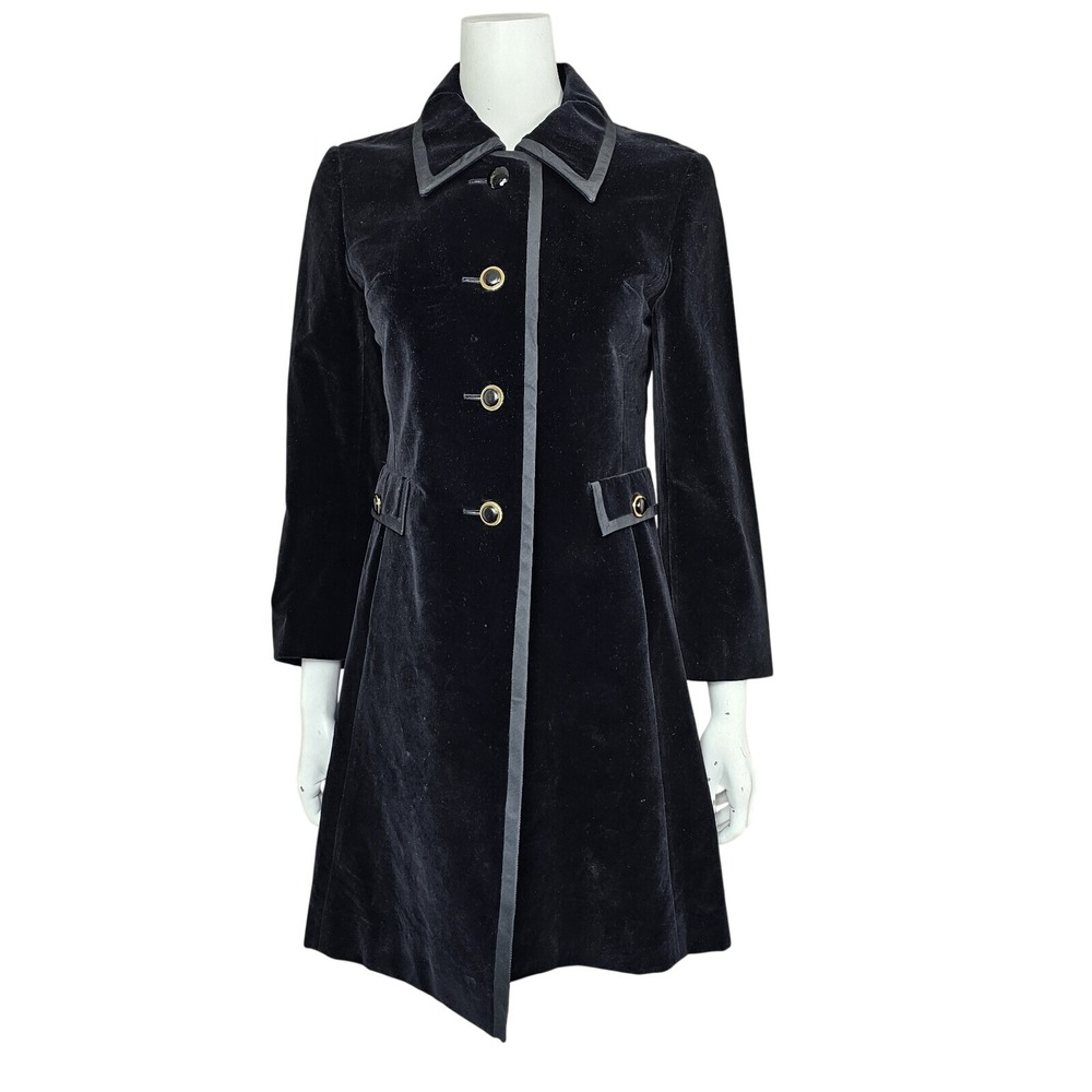Vintage 60s Modelle Black Velveteen Pea Coat Gothic Victorian Mod Womens S